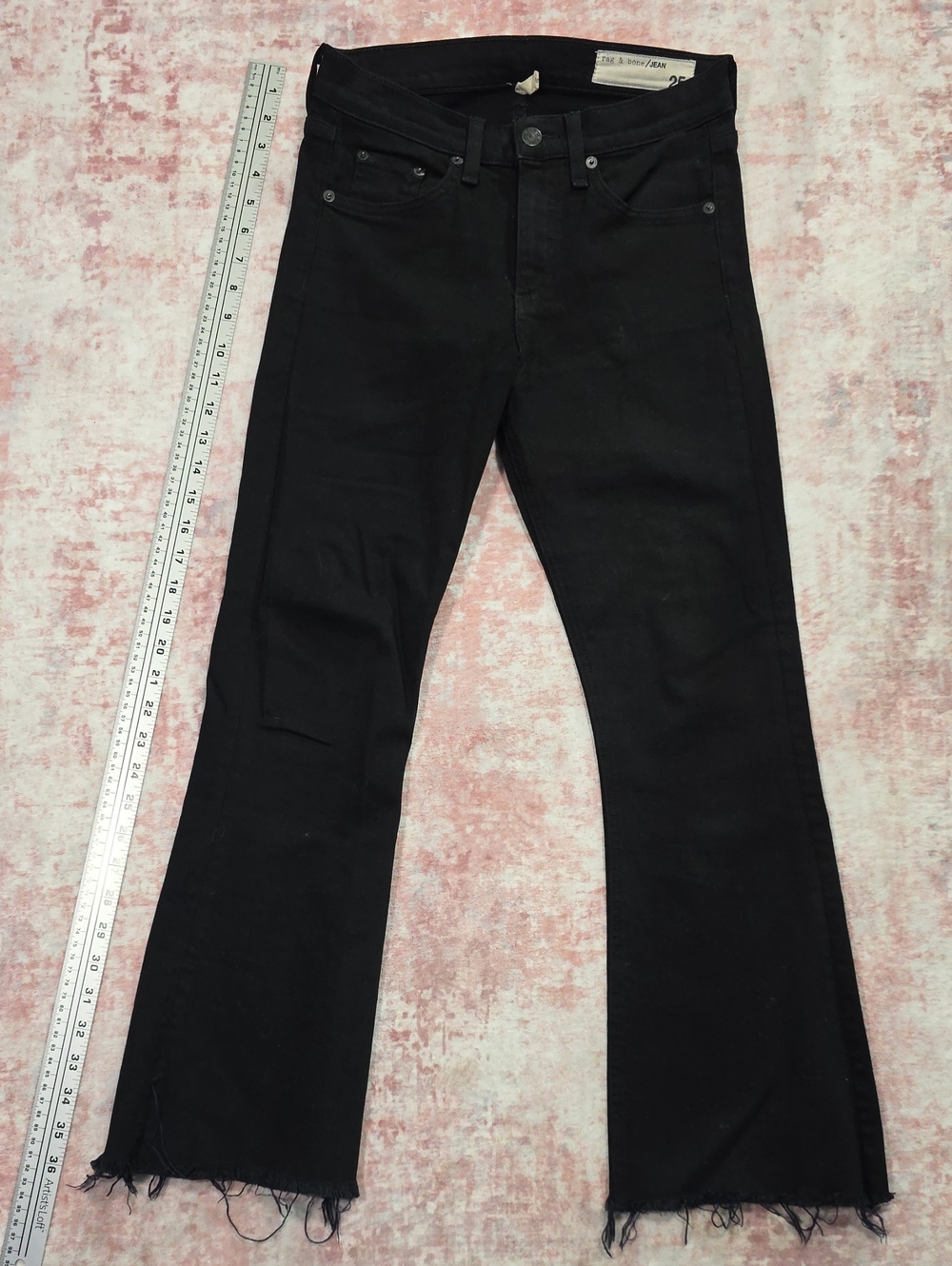 Rag & Bone 10 Inch Crop Flared Leg Denim Jeans Womens 25 Black Mid Rise Raw Hem